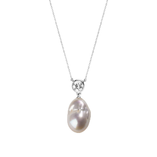Baroque Pearl Pendant Necklace for Women, 925 Sterling Silver Plated with White Gold Natural Irregular Freshwater Pearl, Anniversary Birthday Gift for Her