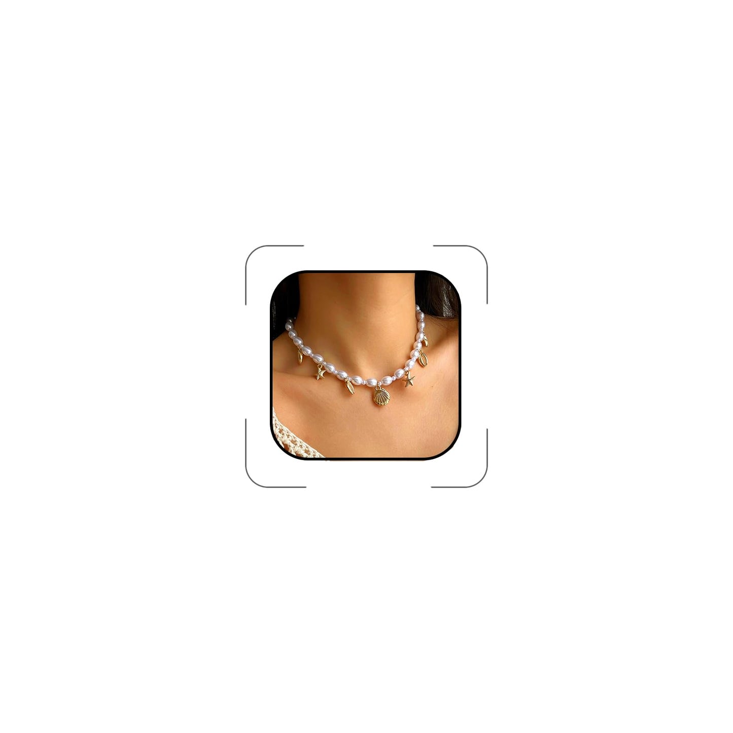 Shell Starfish Necklace for Women Gold Plated Pendant Pearl Necklace Boho Beaded Dainty Adjustable Necklaces Shell Conch Summer Beach Cuff Jewelry Accessories