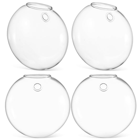 DOITOOL Wall Mounted Glass Vase for Hydroponics Plants, 4pcs Flat Bubble Hanging Terrarium Holders, Indoor Decorative Flower Containers for Wedding Centerpieces and Home Décor