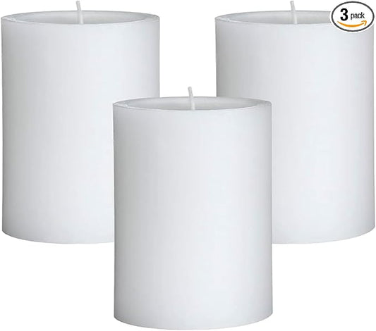 Mister Candle Dripless Unscented Pillar Candles, Set of 3 Hand Poured Solid Color Non-Scented Candles for Home Decor, Premium Wax, 60 Hr Burn Time - 3x4 Inch, White