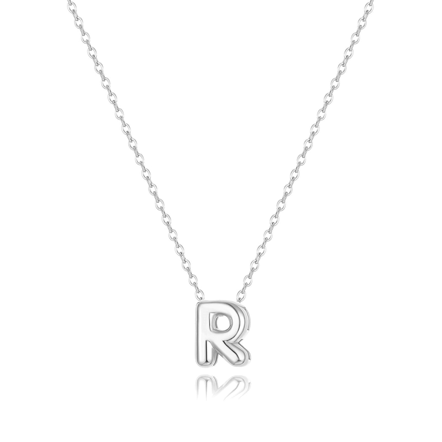 CUEZIY Bubble Silver Letter Necklace Initial Necklaces for Women Dainty Personalized Charm Pendant Name Necklace Cute Non Tarnish Fashion Accessories Teen Gift Trendy Stuff Silver Jewelry Gifts
