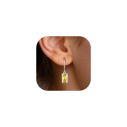 Bestyle Yellow Topaz Drop Earring with Hypoallergneic Silver Huggie Hoops - Shimmer Critine Crytsal November Birthstone Dangles Sterling Silver Earring for Women
