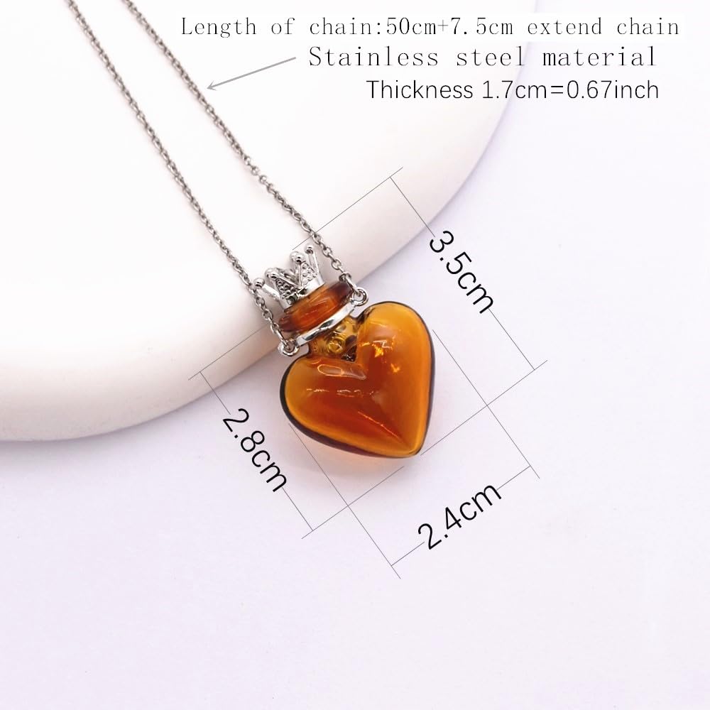 CoolDIY Glaze Glass Heart-Shaped Refillable Essential Oil Necklace Pendant - Aromatherapy Perfume Diffuser Pendant with Stainless Steel Chain (Light Blue)