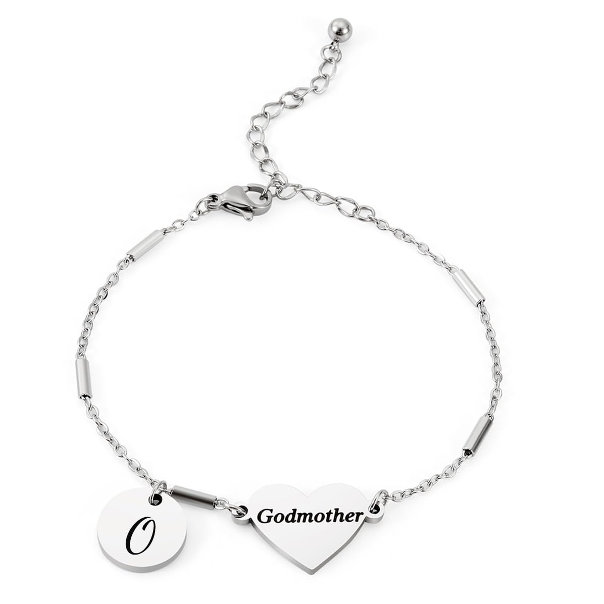 CHENVA Godmother Gifts Initial Bracelet Bangle for Women Gift for Godmother from Goddaughter (Godmother Bracelet O)