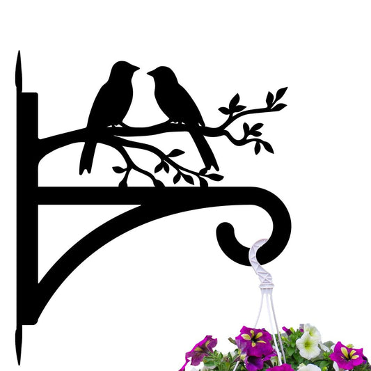 peacoblue Iron Plant Hangers Hooks for Outdoor Indoor Hanging Plants Flower Fern Pots Lantern Bird Feeder,12"x13.6" Weather Resistant Metal Wall Holder for Porch Garden Farmhouse(Branches and Birds)