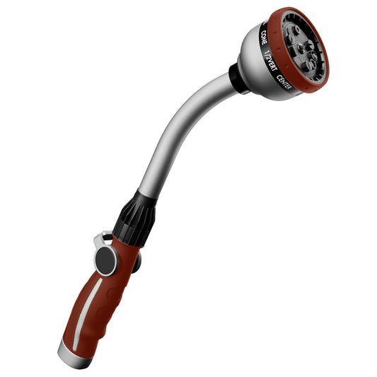 RESTMO Watering Wand Heavy Duty, Metal Garden Hose Wand with 10 Spray Patterns, 15-Inch Long Hose Nozzle Sprayer with Thumb Flow Control, Ideal to Water Hanging Baskets and Shrubs, Red