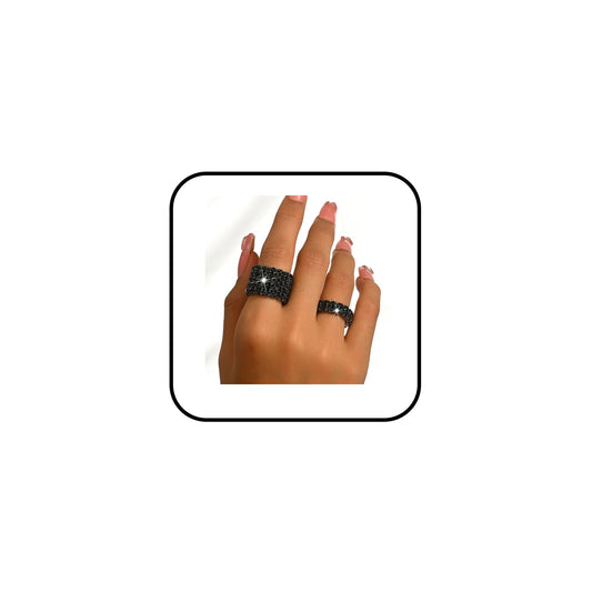2PCS Rhinestone Stretch Ring for Women Sparkling Gold Silver Black Crystal Knuckle Ring Set Fashion Crystal Stackable Finger Rings Set Elegant Bridal Wedding Stretchy Statement Rings Jewelry (Black)
