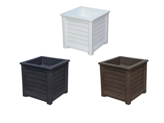 Decorative Square Planter Box with Louvered Design, 20" Indoor/Outdoor Garden Pot, 3 Colors Available - White, Black, Brown, Ideal for patios, Decks, entryways, and Garden Spaces (Black, 1 Piece)
