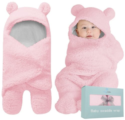 BlueMello Baby Swaddle Blanket - Ultra-Soft Plush for Infants 0-6 Months | Pink Receiving Wrap | Ideal Gift for Newborns