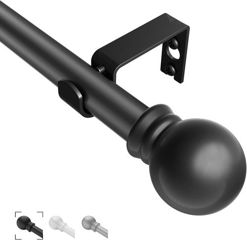Black Curtain Rods by [Brand Name] - Adjustable 36"-48" Decorative Drapery Rod for Bedroom, Living Room & Kitchen