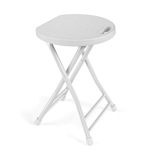 IWDOO Folding Stool, 18 Inch Foldable Stool with Handle & Steel Frame, Folding Bar Stools, 500lbs Sturdy Foldable Lightweight Metal Chair for Camping, Indoor and Outdoor, White