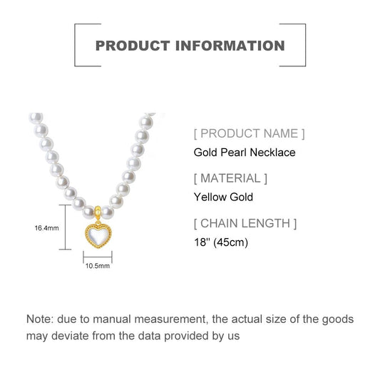 18K Yellow Gold Pearl Love Choker Necklace,Freshwater Cultured Pearl Pendant Necklaces,Fashion Jewelry for Women (Style 1, 18K Gold)