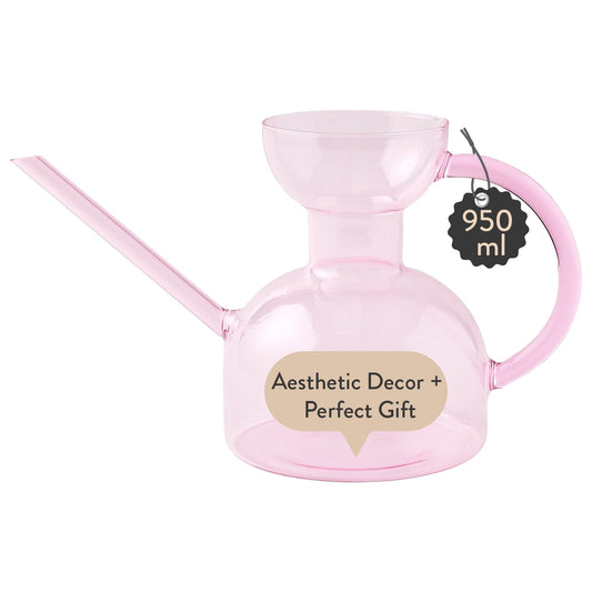 Modern Sprout Plant Watering Can - Handcrafted from Borosilicate Glass - Long Spout Vessel for Indoor Plants - 32 Oz Capacity - Multipurpose Watering Can and Flower Vase for Houseplants (Blush)