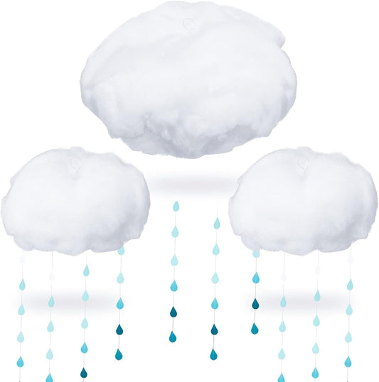 Skiennix 15 Pcs Artificial Cloud Props - 3D Raindrop Garland Set for Baby Shower & Party Decor