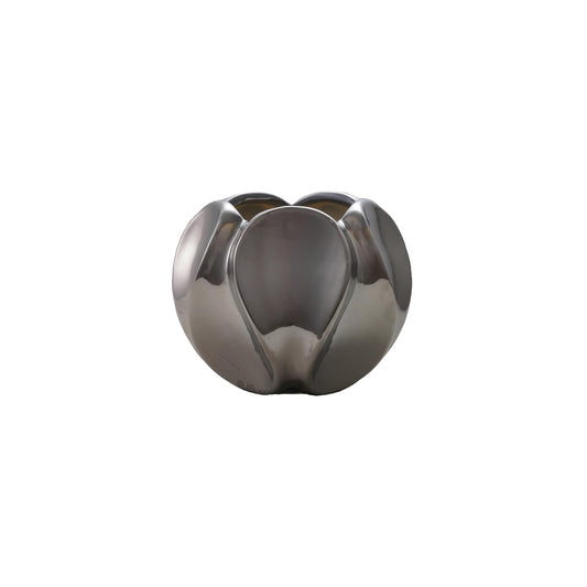 Bloomingville Round Stoneware Planter, Chrome Glazed