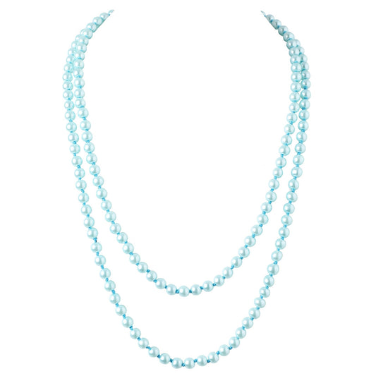 BABEYOND Long Pearl Necklace Faux Pearls Necklace Set Beaded Long Pearls Necklace 1920s Gatsby Costume Jewelry (Blue)