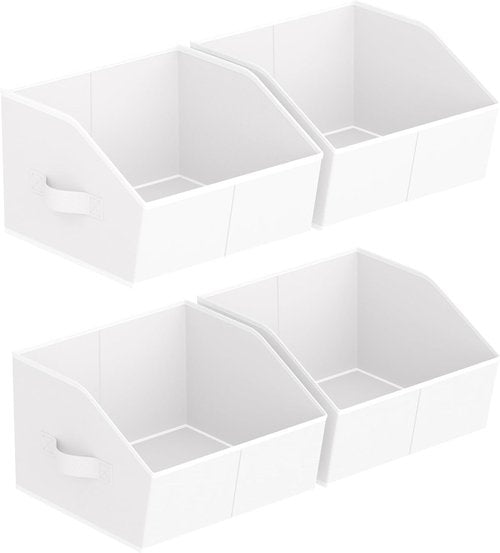 Homsorout Storage Bins - Small Trapezoid Closet Organizer Baskets with Handles | 4-Pack, White