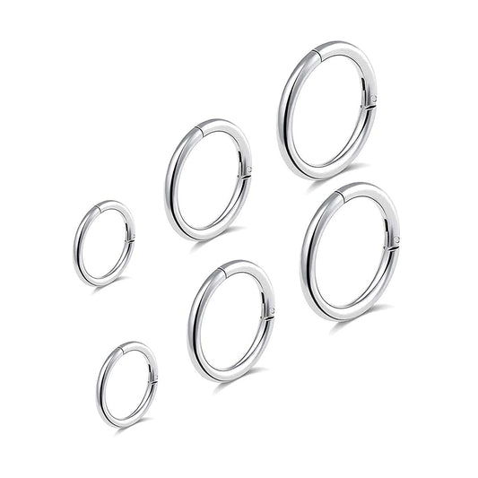 BOGKU 6pcs G23 Titanium Septum Rings 16G Diameter 6mm/8mm/10mm Hinged Nose Ring Hoops for Women Men Cartilage Hoop Earrings Body Piercing Rings Silver Lip Rings