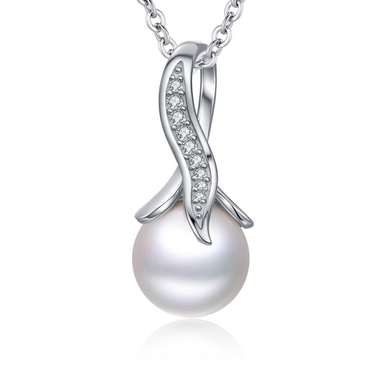 10mm Pearl Necklace 925 Sterling Silver Jewelry 5A Cubic Zirconia Pendant Necklace Best Gifts for Mom Women Girlfriend Grandma Friend Lover Her Wedding Birthday Anniversary Engagement Valentine's Day