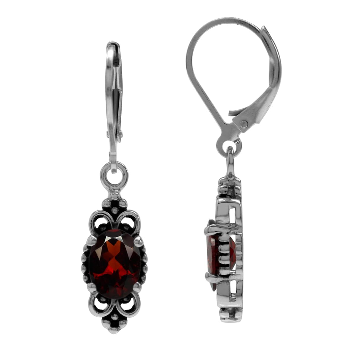 Silvershake 2.7Ctw Natural Red Garnet 925 Sterling Silver Balinese Leverback Earrings