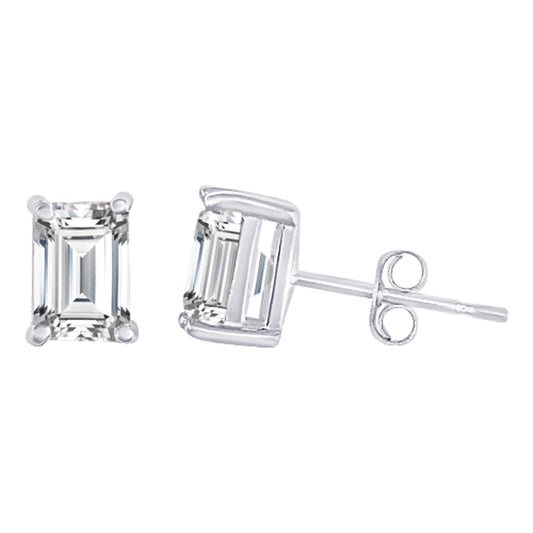 14K White Gold 0.5 Carat Emerald Shape LAB GROWN Diamond IGI Certified Stud Earrings for women 4 Prong Push Back (E/F Color VS2/SI1 CLARITY)