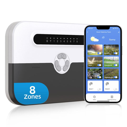 Smart Sprinkler Controller, 8 Zone WiFi Irrigation Controller with APP Control, Indoor Outdoor Automatic Water Timer, Weather-Based Skip & Custom Schedules, Easy DIY Installation