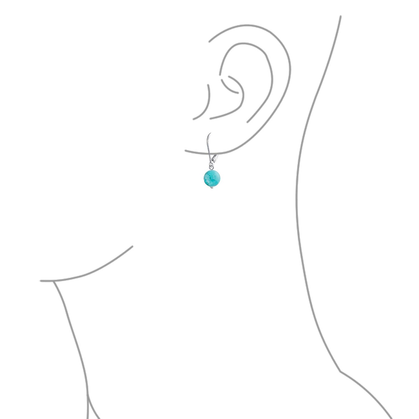 Bling Jewelry Timeless .925 Sterling Silver Blue Turquoise Bead 8mm Ball Drop Earrings Lever Back Genuine Gemstone December Birthstone