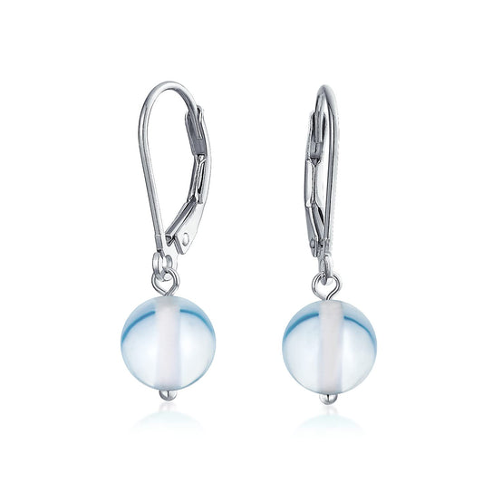 Bling Jewelry Timeless .925 Sterling Silver Translucent Chalcedony Bead 8mm Ball Drop Earrings Lever Back Genuine Gemstone