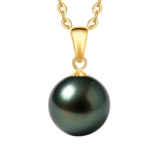 18K Solid Yellow Gold Tahitian Black Pearl Necklace Pendant with Sterling Silver Chain, AAAAA 11-12mm Ocean-Grown Pearls - Christmas Gift for Wife Mom, Women Jewelry for Wedding Anniversary Birthday