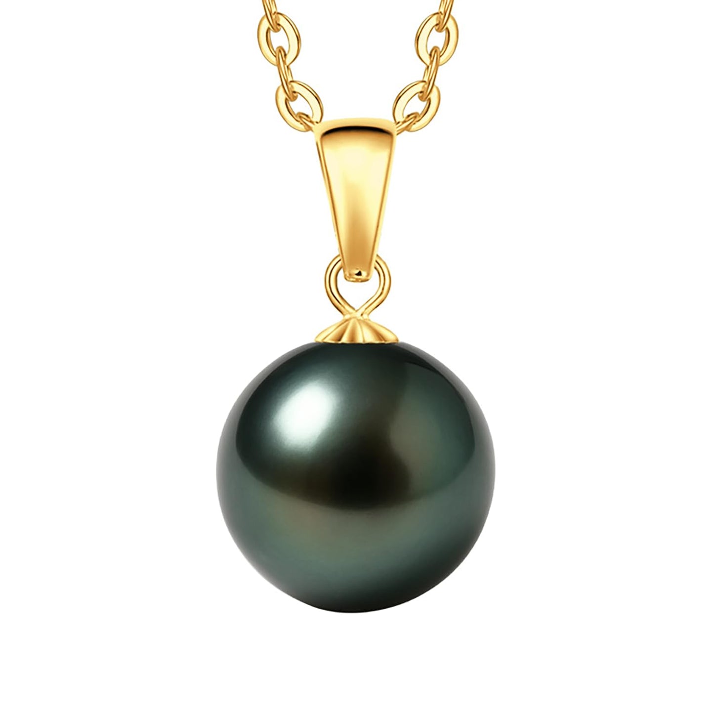 18K Solid Yellow Gold Tahitian Black Pearl Necklace Pendant with Sterling Silver Chain, AAAAA 10-11mm Ocean-Grown Pearls - Christmas Gift for Wife Mom, Women Jewelry for Wedding Anniversary Birthday