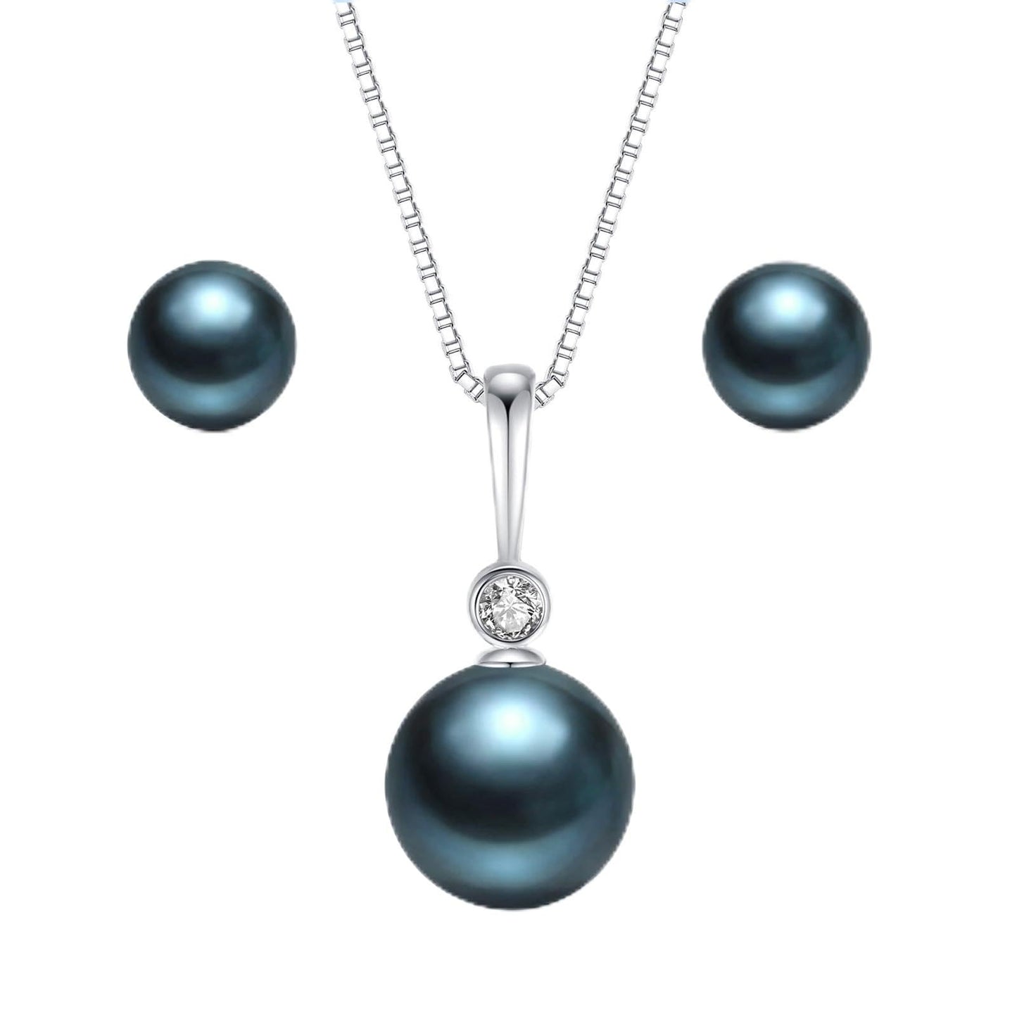 YAMI Black Tahitian Pearl Necklace and Earrings Set, Saltwater Cultured Pearl, 925 Sterling Silver Necklace, Elegant and Luxurious Jewelry Gift for Women for Anniversaries, Birthdays, and Mother's Day