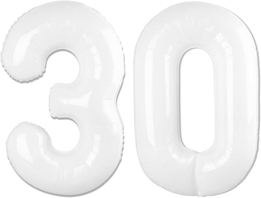 Translucent White Number 30 Balloon - 40 Inch 30th Birthday Decorations for Men & Women