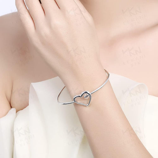 Baoaichi 925 Sterling Silver Bracelet Heart Bangle Bracelets for Teen Girls Fashion Hollow Heart cuff Bracelets Love Friendship Jewelry gift for Her Birthday Holidays Couple Cuff Bangle (silver A)