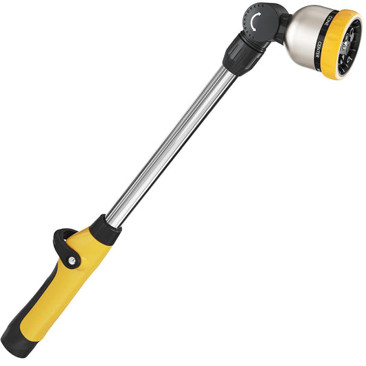FANHAO 16 Inches Garden Watering Wand, 180° Rotating Head Hose Wand with Thumb Control Shut Off Valve 8 Patterns Heavy Duty Garden Hose Nozzle Yellow