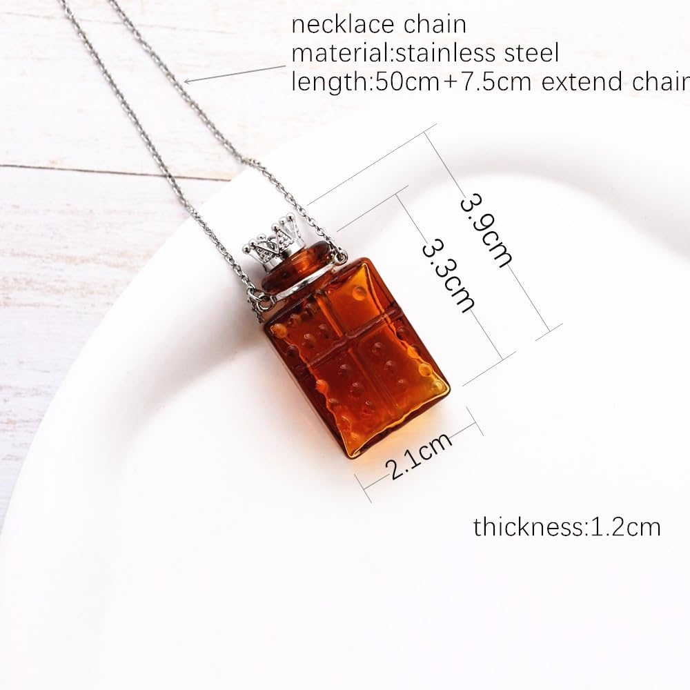 CoolDIY Handcrafted Glaze Glass Square Refillable Essential Oil Necklace Pendant - Aromatherapy Perfume Diffuser Pendant with Stainless Steel Chain (Pink)