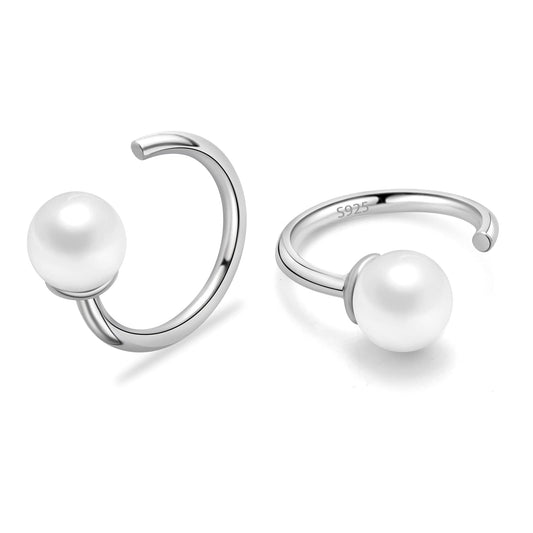 Ball Huggie Hoop Earrings 925 Sterling Silver White Simulated Shell Pearl Half Hoop Earring Little Ball Huggie Earring Hug Hoop Earring Huggy Earring for Women