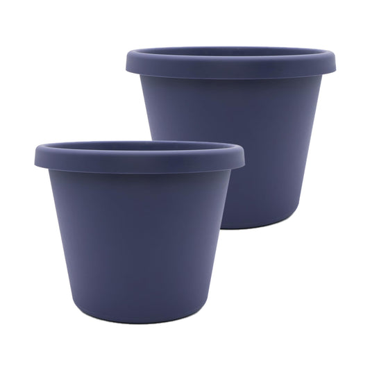 The HC Companies 14 Inch Prima Round Planter Pots w/Drainage Holes & Rolled Rim, Lightweight UV-Resistant Plastic Indoor & Outdoor Planters, 2-Pack Flower Pots for Garden & Home Decor, Twilight Blue