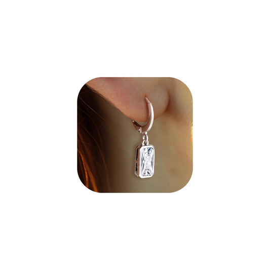 Bestyle Silver Solitaire Diamond Drop Earrings | Hypoallergenic Silver Huggie Hoop Earrings | Sparkle April Birthstone Earrings For Women | White CZ Huggie Earrings for Wedding Bridemaid