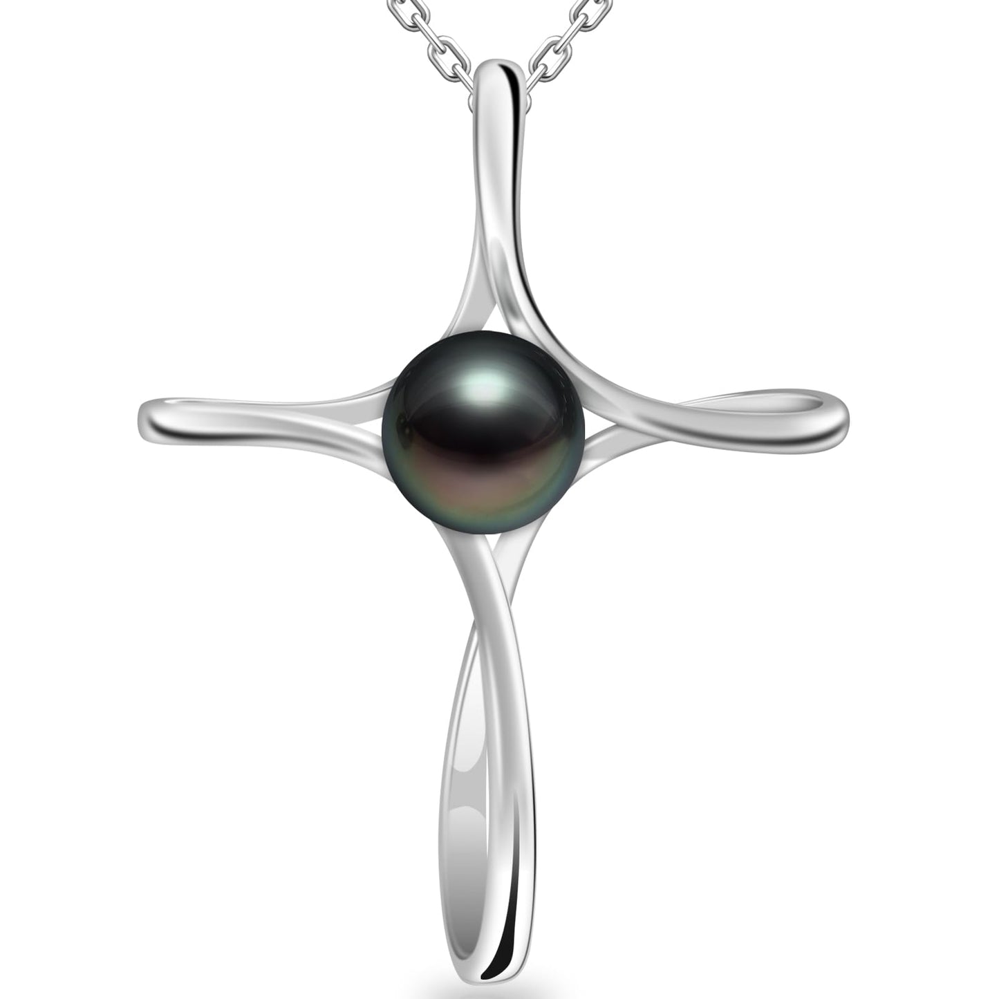 Atopearl Gift for Mom Black Pearl Necklaces for Women Wife 7-8mm AAAA Tahitian Cross Pendant Jewelry Chain Valentine's day gift for her Wedding Birthday Anniversary Christmas