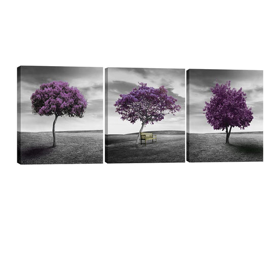 Pyradecor 3 Panels Purple Trees Giclee Canvas Prints Wall art Paintings for Living Room Bedroom Home Decorations Large Modern Gallery Wrapped Landscape Fall Forest Pictures Artwork Ready to Hang L