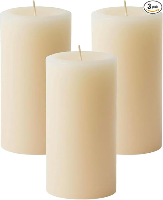 Mister Candle Dripless Vanilla Scented Ivory Pillar Candles Set of 3, Hand Made Vanilla Pillar Candles with Essential Oils for Home Decor, Premium Wax, 80 Hr Burn Time (3x6 inch)