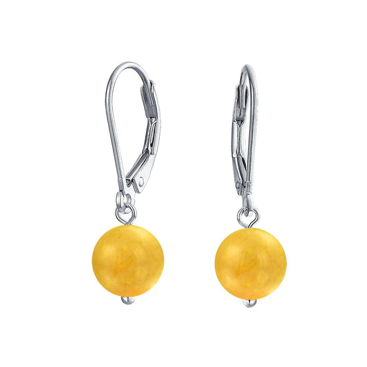 Bling Jewelry Timeless .925 Sterling Silver Yellow Jasper Bead 8mm Ball Drop Earrings Lever Back Genuine Gemstone