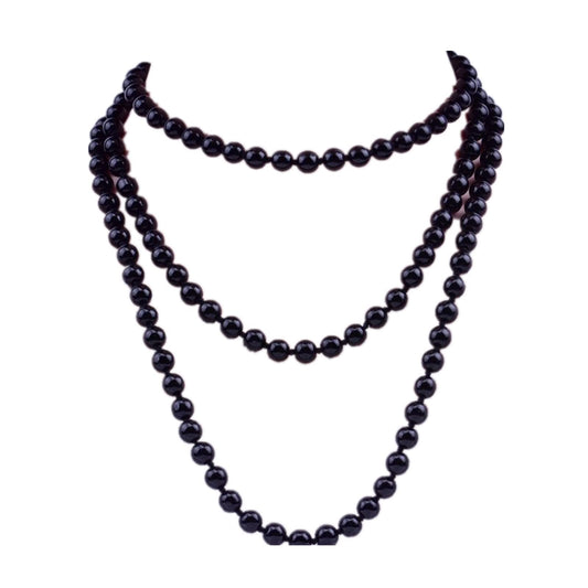 1920s Long Pearl Necklace Faux Pearls Necklace Imitation Beaded Long Pearls Necklace 1920s Gatsby Costume Jewelry-black
