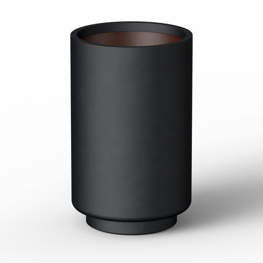 Kante 15.7 Inch Tall Concrete Planter, Round Pedestal Design Garden Pot for Indoor Outdoor Plants, Modern Garden Pot with Drainage Hole, Black Finish with Painted Interior