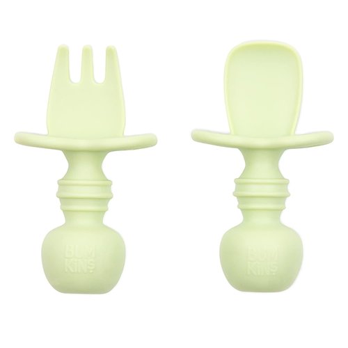 Bumkins Baby Utensils Set - Chewtensils Silicone Spoons & Fork for Self-Feeding | Sage Green, 6 Months+