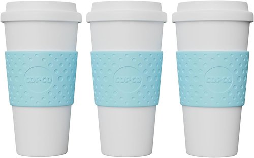 Copco 16 oz Acadia Travel Mug, Set of 3 – Double-Wall Insulated Coffee Cups with Non-Slip Sleeve for Hot & Cold Drinks, BPA-Free Plastic, Cup Holder Friendly & Portable Drinkware (Azure Blue)