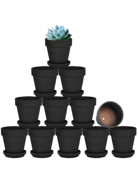 vensovo 3 inch Black Terracotta Clay Pots for Plants with Saucer - 12 Pack Small Terra Cotta Planter Great for Garden Windowsill Indoor & Outdoor Wedding Favors Gifts