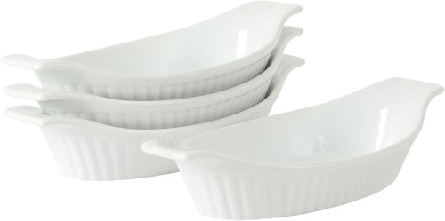 Gibson Home Gracious Dining Oval Au Gratin Baking Dishes - 4-Piece Ceramic Set | 9 oz Oven Safe, White