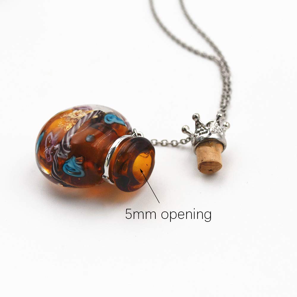Stainless Steel Colored Glass Pendant Necklace Diffuser Perfume Pendant Aromatherapy Charms (Red)