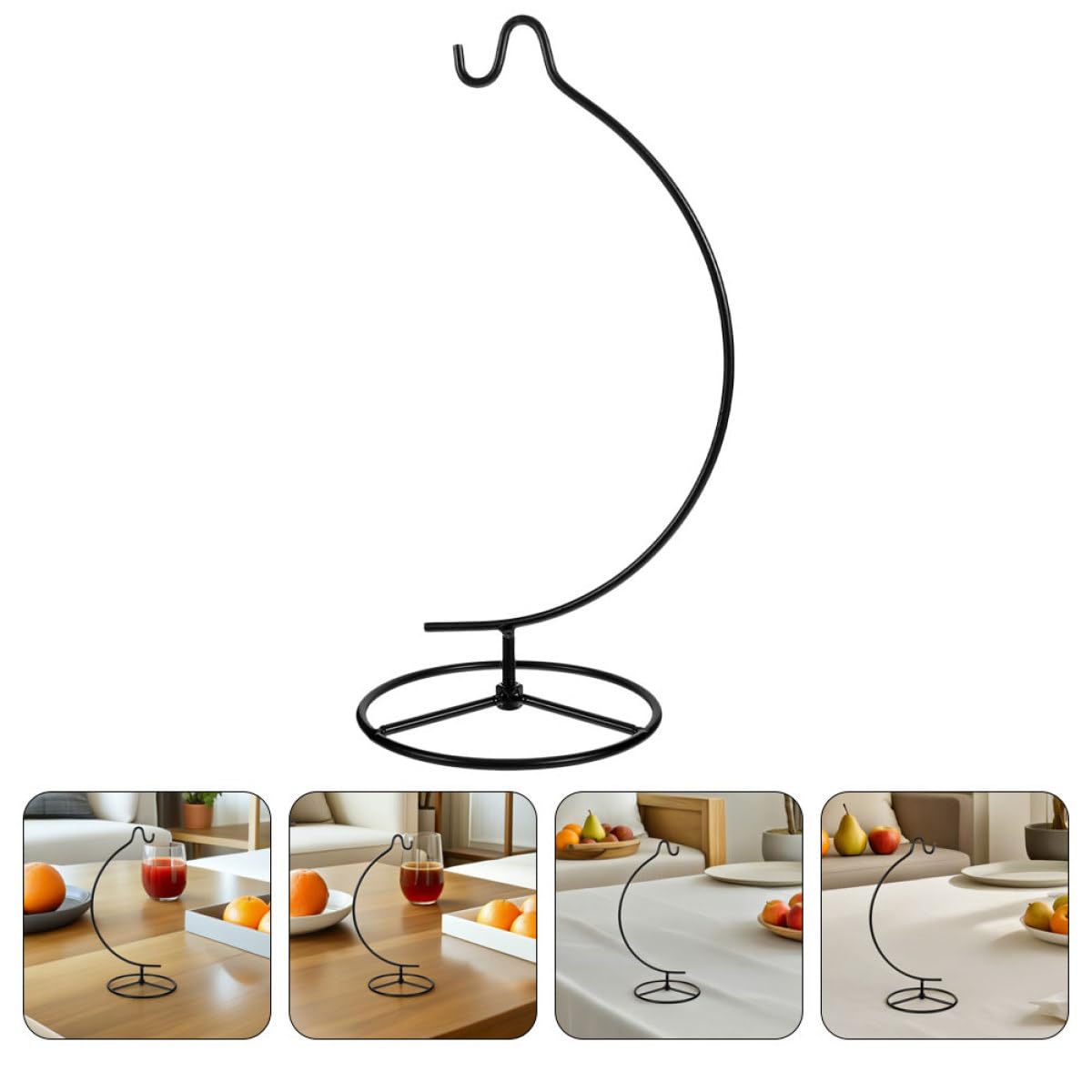 NUOBESTY 2pcs Moon-shaped Ornament Display Hanger Iron Hook Rack for Hanging Flowerpot Stand, Air Plant Planter Holder, Black Metal Micro Landscape Bottle Hanger for Indoor Home Décor
